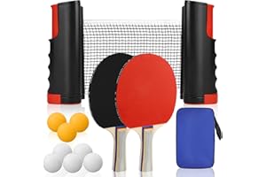 CHRI Tischtennis Set Tischtennisschläger Set mit Einziehbarem Netz 2 Tischtennisschläger 6 Tischtennis-Bälle Tragetasche Tischtennisnetz für Kinder Erwachsene Familien