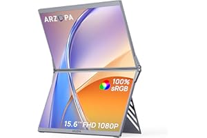ARZOPA 15.6" Dual Portable Monitor for Laptop, Foldable Stackable FHD 1080P 100% sRGB IPS Extender, USB C & HDMI Connectivity, Adjustable Kickstand, for Mac PC Windows Gaming Office Travel-E1 Gray