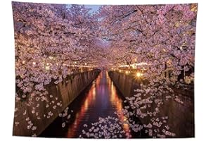 izielad Fleurs Cerisier rivière Tokyo Japon Japon Fleur Cerisier Tokyo rivière Sakura Tunnel Printemps Nature Voyage Arbre Tapisserie décorative tenture Murale Tapisserie pour Chambre Salon 180X230CM