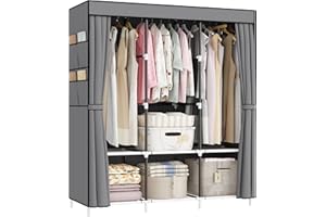 OPPAIYA Canvas Wardrobe, Portable wardrobe Pop up wardrobe, Versatile Fabric Wardrobes with 3 Storage areas and 3 Hanging Rail、8 Side Bags, Great Clothing Wardrobes with wardrobes for bedroom