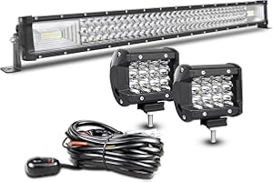 AUXTINGS 82 cm 405W 3 Filas Barra LED Offroad Barra de luz LED Recta +10 cm LED Luces de trabajo Con 12V Cableado Haz Spot y Flood LED Luces de Trabajo para Tractor Coche Camión Barco 4x4 ATV,IP67