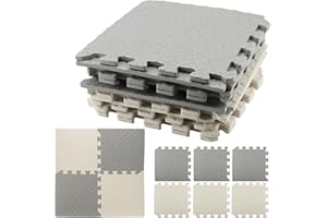 MOUYAT 18 PCS Foam Play Mat, 30 x 30 x 1cm Play Mats for Floor, Interlocking Gym Mat Foam Floor Tiles for Home Gym, Exercise Room, Yoga Studio, White and Grey