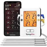 TempPro TP25 Wireless Bluetooth Barbecue Thermometer with 150 m Range | Digital Cooking Thermometer with 4 Probes for Grill O