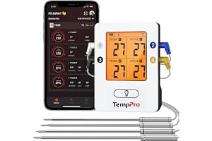 ThermoPro TempPro Bluetooth 5.0 digital stektermometer, grilltermometer, trådlös köttermometer med 4 sonder för BBQ, matlagningsrum, rökare, biff, stöder IOS, Android, räckvidd upp till 150 m