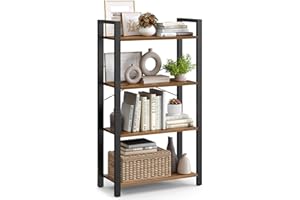 ‎VASAGLE VASAGLE Regal, Bücherregal, Standregal, DVD-Regal, mit 4 Ebenen, Büroregal, offene Ablagen, für Büro, Wohnzimmer, Schlafzimmer, Küche, 30 x 66 x 120 cm, vintagebraun-tintenschwarz LLS60BX