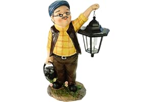 Kremers Schatzkiste Figurka ogrodowa dziadek Hans z latarnią solarną i konewką 38 cm ogród starszy pan dekoracyjny mężczyzna XXL duża kolorowa