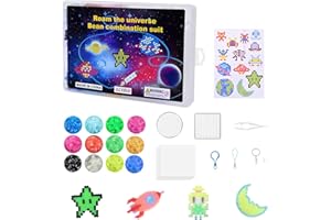 DXiongW 1200 Pezzi Perline a Fusione Kit Completo 12 Colori Perline da Stirare Kit Perline da Stirare Set di Perline da Stirare on Carta Stiro Pinzette Set Gioco Creativo Fai da Te per Bambini