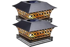 Siedinlar Lampe Solaire Exterieur Blanc Chaud Lampe LED Métal Étanche pour Jardin Clôture Poteaux en Bois 4x4 5x5 inch (Lot de 2)