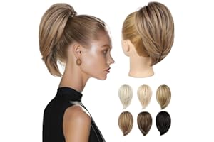 REECHO Ponytail Extension, kurzer glatter Ponytail Extension, Haarkrallen Dutt Haarteil unordentlicher Dutt natürliches Kunsthaar falscher Pferdeschwanz Haarverlängerung für Damen