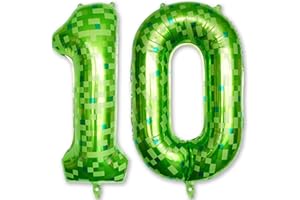 FROOVA Number 10th Birthday Balloon Lime Green Pixel, 40 Inch Large Dark Kelly Green Number 10 Foil Balloons for Boys 10 Year Old Birthday Video Game Forest Golf Patrick's Day Party Decorations Supplies