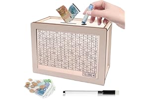 BYTLXM Tirelire en Bois, Tirelire Réutilisable avec Stylo Effaçable, Tirelire avec Objectif D'épargne et Chiffres à Cocher, Boîte Rangement Tirelire Rétro pour Aider Les Enfants à Commencer à Economiser