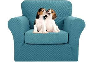 MAXIJIN Copridivano elasticizzato a 1 Posti con 1 Copricuscini, Copridivano antiscivolo monoposto con Copricuscino Separato per animali domestici, cani (1 Posto, Blu Pavone)