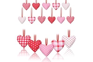 FUND AMLIGHT Valentine's Day Heart Shaped Hanging Ornaments, 30 Pieces Fabric Heart Shape Baubles Hanging Ornaments for Valentine's Tree Wedding Party
