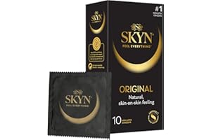 SKYN Original Condoms Pack of 10 SKYNFEEL Latex Free Condoms for Men, Regular Size, Strong & Thin, Smooth Straight Shape, Lubricated, 53mm Wide