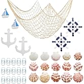 MIPIACE Decorative Fishing Net 2 x 1.5 m Nautical Fishing Net with Shells Sailboat Wooden Anchor Wooden Rudder Paper Clip Fis