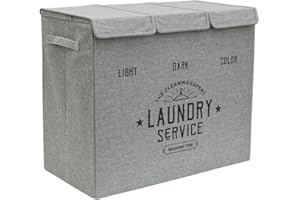 DuneDesign Cesto Biancheria Sporca 3 Scomparti - 84L Cesta Portabiancheria Salvaspazio con Coperchio - Mobile Bagno - Organizer con Contenitori per Colori Basso - Porta Biancheria Sporca per Bagno