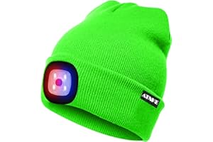 ATNKE LED Beleuchtete Mütze,Wiederaufladbare USB 4 LED Rot und Blau Leuchten Blinkender Laufmütze mit Licht Extrem Heller Lampe Winter Warme für Herren und Damen Geschenke