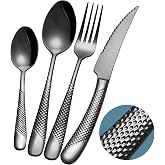Xideman&reg; Modern Black Hammered Cutlery Set 24 Pieces with 2-in-1 Serrated Knife Ultra Sharp Cutlery Set 18/10 Stainless Steel