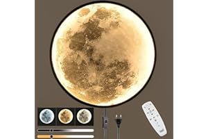 ‎OOWOKS 80cm 3D Mond Lampe 45W LED Wandleuchte Dimmbar mit Fernbedienung Wandlampe mit Schalter und Stecker Art Deco Wohnzimmerlampe Mond Nachtlicht Runde Wandbeleuchtung Lampe für Wohnzimmer Schlafzimmer