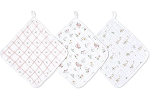 aden + anais Essentials Classic Washcloth Set, Super Soft 100% Cotton Muslin, 3-Pack, Country Floral