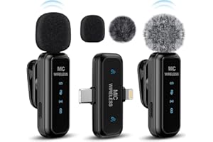 LAQULA 2 w 1 Bezprzewodowe Mikrofony Lavalier do iPhone'a, iPada, Androida, Aparatu Fotograficznego, Mikrofon, 2 Zestawy z Redukcją Szumów, Krystalicznie Czyste Nagrywanie do Vlog, YouTube, TikTok