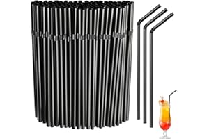 COKEESUN 100 pajitas de plástico, reutilizables, color negro, 22 cm (calibre 6 mm) para bebidas de bar, fiestas, hogar, batidos, zumos y café