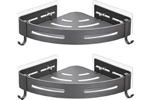 GERUIKE Badregal Ohne Bohren Ecke - Badezimmer Regal Grau Matt - Duschablage Ecke Duschregal Badezimmer Organizer, Klebepads anstelle Bohren, Aluminium Eckregal Bad 2 Stück Duschkorb
