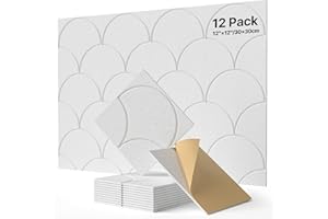 SOUNDSBAY 12-Pack Sound Proofing Panels Self-Adhesive, 10.6lb/ft³ High Density Acoustic Panels, 12" X 12" Sound Absorbing Panels for Door, Ceiling, Home Office, White