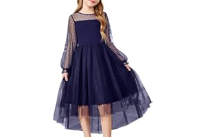 Arshiner Robe pour Fille Festive à Manches Longues Tullerobe Et Maille Fête Asymétrique pour Enfant Robes De Demoiselle d'honneur Communionrobe 6-16 Ans