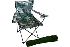 FINEHOME Sedia da pescatore Sedia da campeggio Sedia pieghevole Sedia da pescatore Sedia da regista incl. portabevande e borsa Camouflage