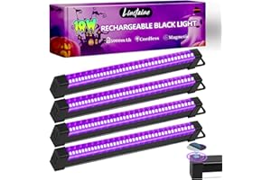 LINSTAINE 4 Pack Rechargeable Black Light Bar, 5000mAh Large Capacity Battery Powered Black Lights for Glow Party, Portable Blacklight Party Supplies for Uranium Glass, Fluorescent Poster, Bedroom, Halloween