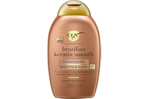 OGX Balsamo Cheratina Ever Straightening + Brazilian Keratin Smoothn cheratina per capelli lisciante e Olio di Cocco e Avocado districante capelli, Balsamo capelli ricci, mossi e crespi, 385