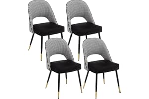 chairus Juego 4 de Sillas de Comedor Terciopelo Sillas de Cocina con Patas de Metal, Sillas de Hogar Modernas para Restaurante/Cafetería, Negro