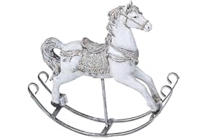 formano Koń na biegunach, dekoracja bożonarodzeniowa, 25 cm, sztuczny kamień, ręcznie malowana figurka dekoracyjna, biało-srebrna, zimowa dekoracja stołu, dekoracja parapetu