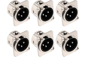 Greluma Conector XLR Macho de 3 Pines, de Montaje en Panel para Altavoz de Micrófono con Contactos de Cobre Niquelado, Carcasa de Metal - 6 Piezas