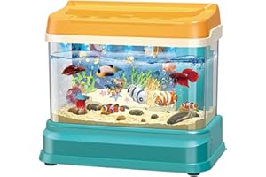 FORROBY Acquario Bambini Acquario Finto con Pesci*4 in Movimento,Acquario Giocattolo per Bambini con Luce e Musica USB,Canna da Pesca,Rete da Pesca,Animali Giocattolo,Regalo per Bambini Ragazzi Ragazze