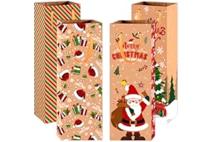NMKL Bottle Bags Christmas Reusable 8 Pcs Christmas Bottle Bags with Handles in 4 Designs Kraft Paper Bottle Gift Bags for Wine Lovers Gifts Wrapping