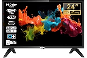 RCA TV 24 Pouces (60 cm) LED HD Télévision pour Chambre Cuisine avec Triple Tuner (DVB-T/T2-C-S/S2), HDMI, VGA, Lecteur Multimédia USB, CI+, Modèle Hôtel, 220 Volts