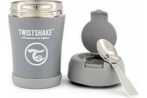 Twistshake Thermal Food Container for Babies and Children - 350ml | Stainless Steel Food Thermos | Keeps Food/Liquid Hot or Cold for 12 Hours | Leak Resistant | Easy Clean | Pastel Grey
