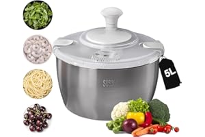RUSPELA Centrifuga per Insalata, 5 L Spinderella in Acciaio Inox, Ciotola per Frutta con Scarico per Lattuga, Filatore di Verdure, Scolapasta per Cucina Domestica