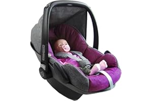 BAMBINIWELT Bezug Ersatzbezug kompatibel mit Maxi-Cosi Pebble für Babyschale 5-tlg Komplett-Set (meliert grau-pink)