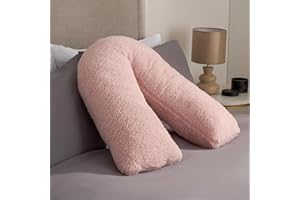 OHS Teddy Pillow V Shaped Blush Pink, Pregnancy Pillows for Sleeping Relaxing Super Soft Warm Comfy Pillow Snuggle V Shaped Cushion for Bed, 68 x 45 x 18cm