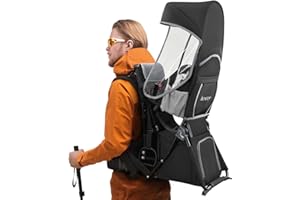 besrey Kraxe Kindertrage mit Aufbewahrungstasche, tragbare Kinderrückentrage für Reise, Kinderkraxe wandern für 6-36 Monate, Tragesitz bis 20 kg, zusammenklappbare (Upgrade Modell Schwarz)