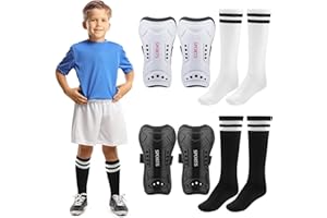 JIAKALAMO Fußball-Schienbeinschoner für Kinder, Schienbeinschoner und LAN-ge Fußballsocken für 4-10 Jahre alte Jungen und Mädchen, für Fußballspiele, Fußballausrüstung(2 Paar Schienbeinschoner und Socken)