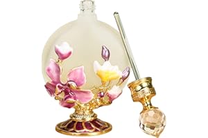 Joyeee Botellas de perfume de vidrio de 30 ml vacías con magnolia rosa, 1 paquete de botella de perfume vintage antigua, frascos de perfume portátiles de aceite esencial, regalo para niñas y mujeres