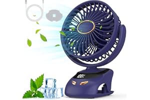 Misilmp Ventilador USB, Pantalla Digital Ventilador Escritorio, Portátil Silencioso 5 Velocidades Ventilador de Escritorio Ventilador con Clip, Ventiladores para Hogar, Oficina, Campamento (Azul)