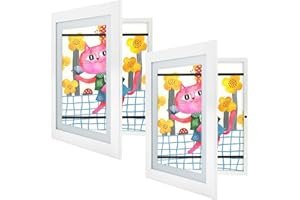 2 Piezas Artisoul Marco para Dibujos Niños Madera A4 Apertura Frontal con Iman, intercambiables marco de arte para niños proyectos de arte escuela trabajo manualidades A4 arte de Pared, Blanco