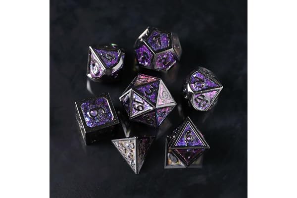 Elifel Lot de 7 Dés Métal DND Jeux De Role Donjons et Dragons D&D Dice, Jeu de Dés Polyédrique D4 D6 D8 D10 D12 D20 D%