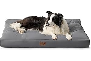 Bedsure Cama Perro Impermeable Grande - 91x68x10 cm Colchón Perro Lavable, Cojín Perro Antipelo y Suave, Gris Oscuro, L