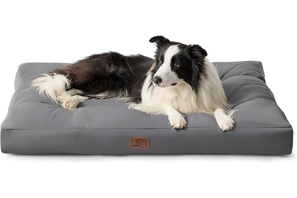 Bedsure Coussin Chien Grande Taille Imperméable - Tapis/Matelas Tissu Oxford Lavable pour Chiens L, Gris Foncé, 91x68x10cm